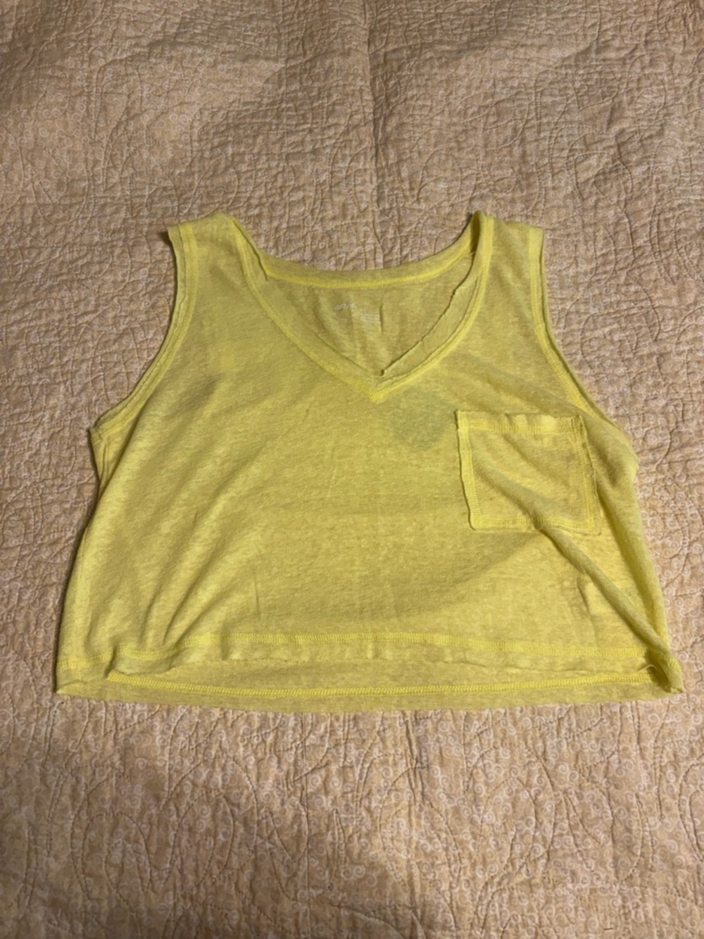 aerie Bright Yellow Cropped V-Neck Tank with Pocket